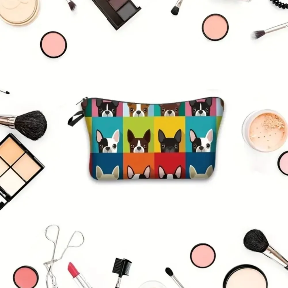 French bulldog bag cosmetic case zipper color block pouch